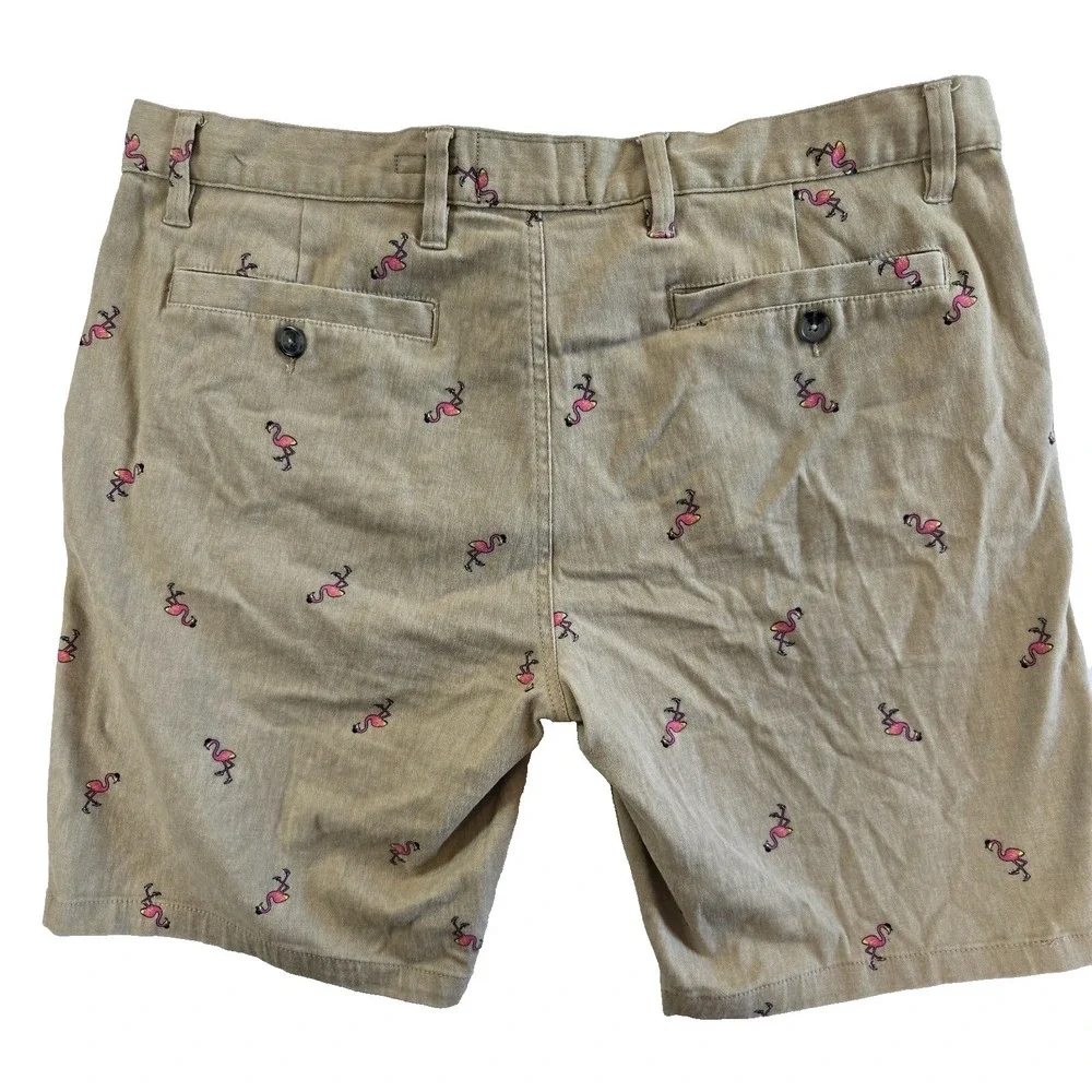 Flamingo‎ Shorts Mens 36 Khaki Stretch Twill Tropical Surf Flamingo Preppy Beach